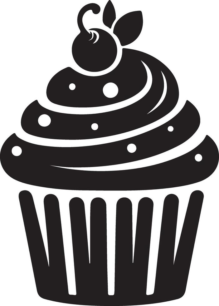 A black and white cupcake with cherry on top vector