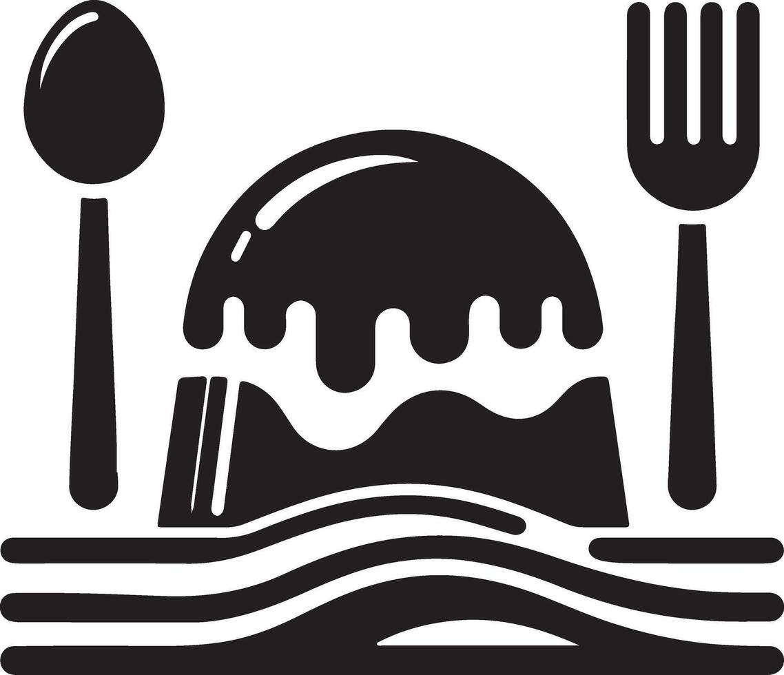 A black and white illustration of a dessert with fork and spoon vector