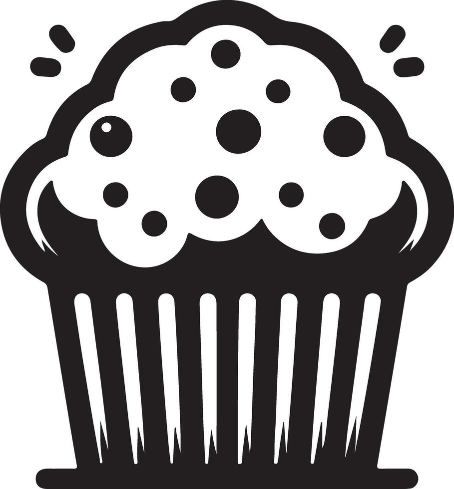 A black and white cupcake icon vector