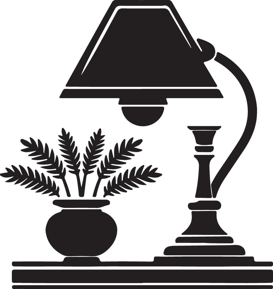A lamp and a plant on a table vector