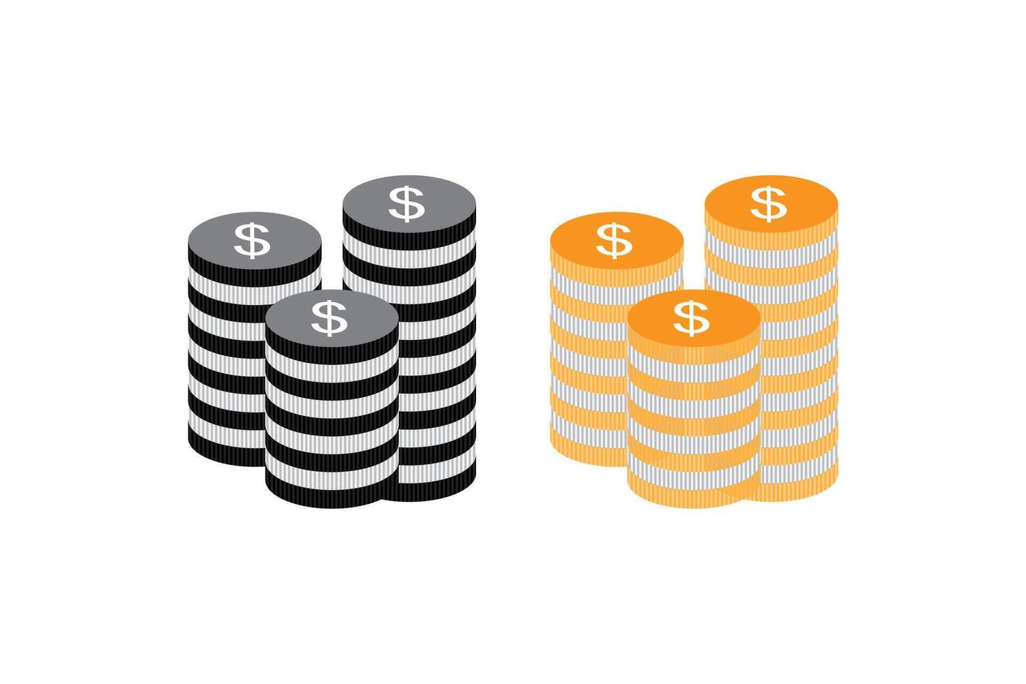 Dollar sign with black, white, and golden currency symbol, Icon of a coin stack 3d money vector