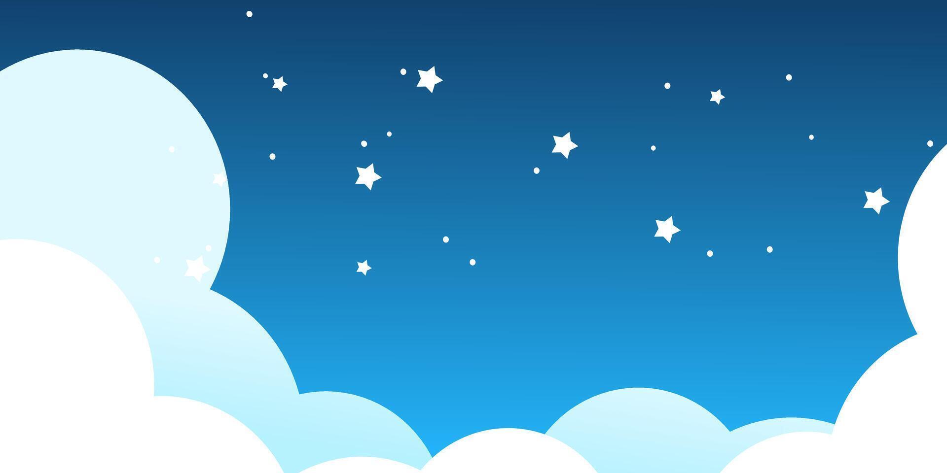 A cartoon illustration of clouds in the night sky and stars vector