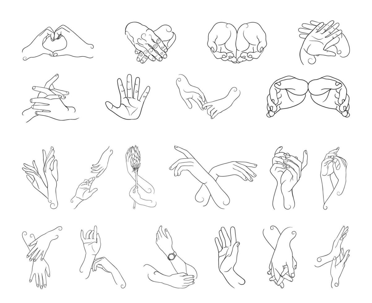 Collection of hand drawn illustrations of hands in various positions, suitable for projects related to communication, emotions, and relationships vector