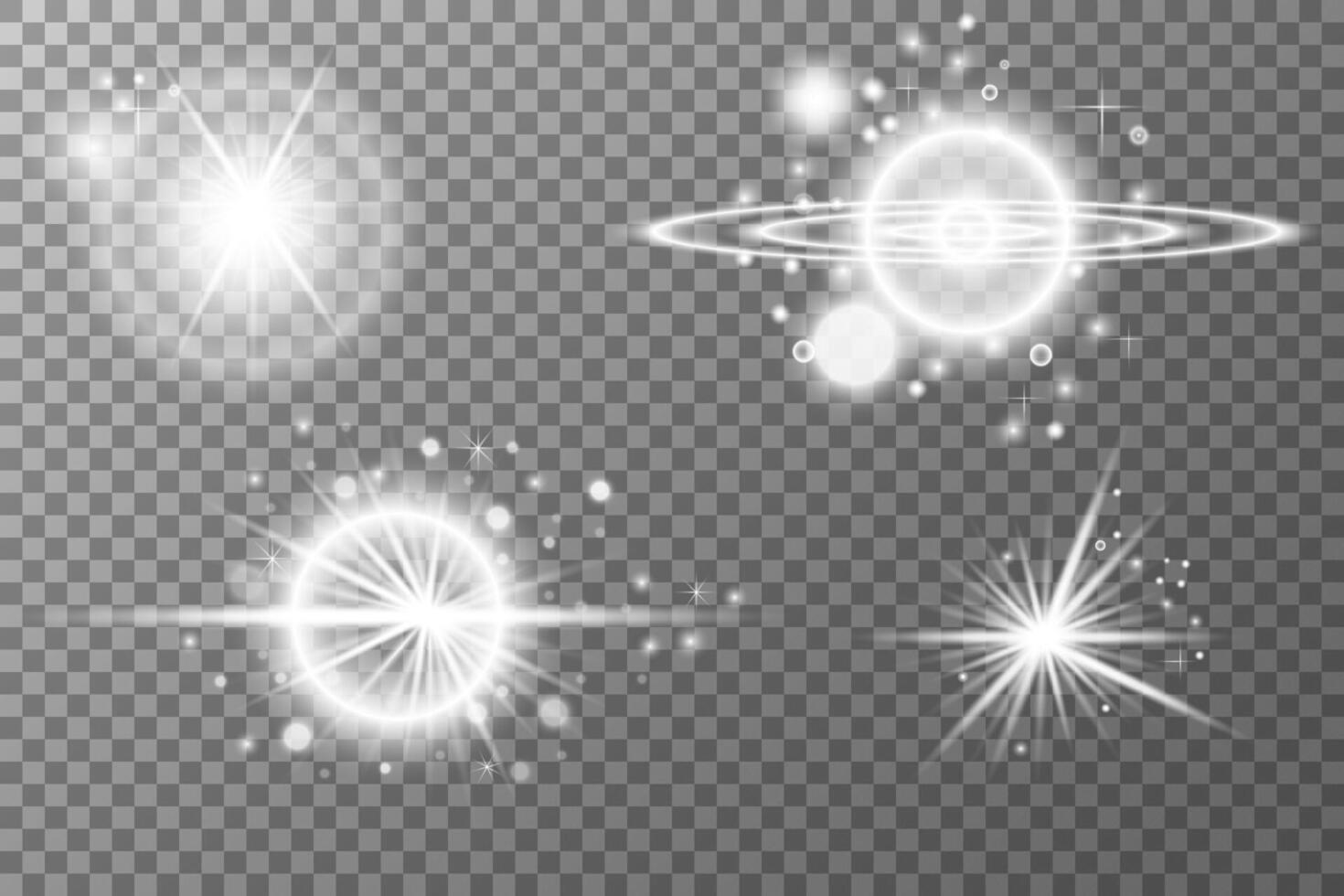 set of white light effects, stars, and light rays vector