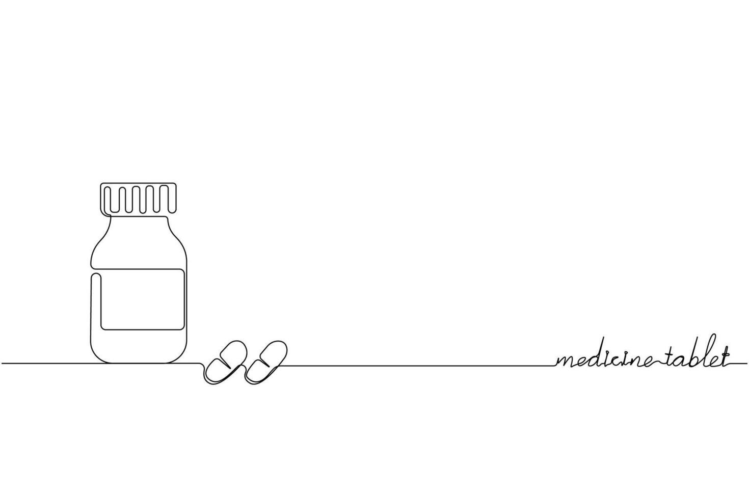 Medicine tablet concept line art. Continuous line drawing of tablets, pills, medicine bottle. vector