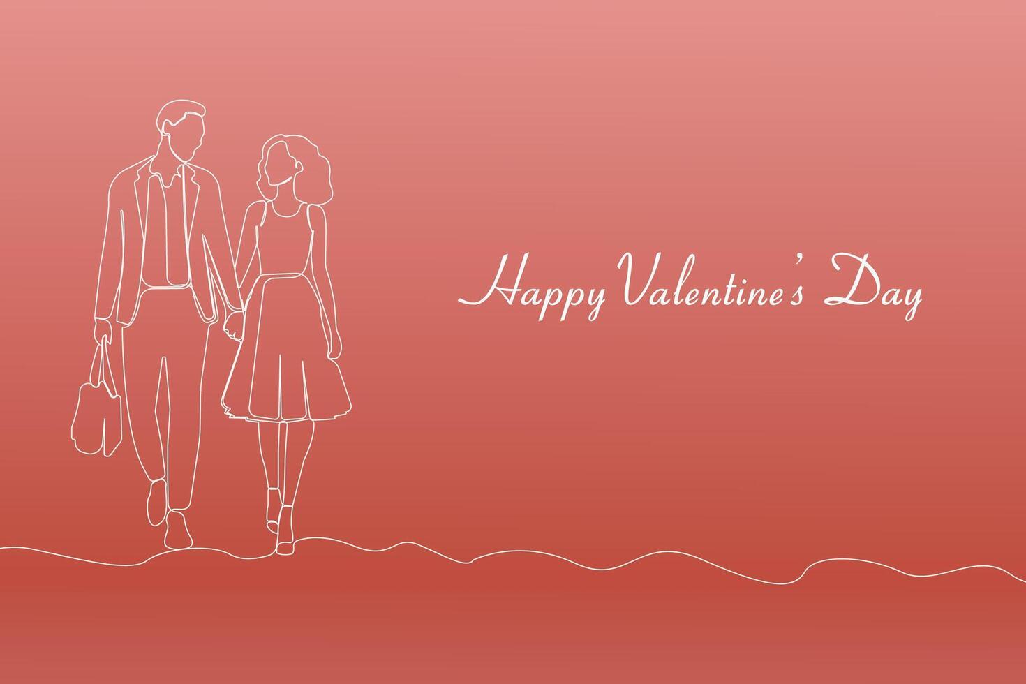 Couple walking together continuous line art drawing. Valentine's Day concept background. vector