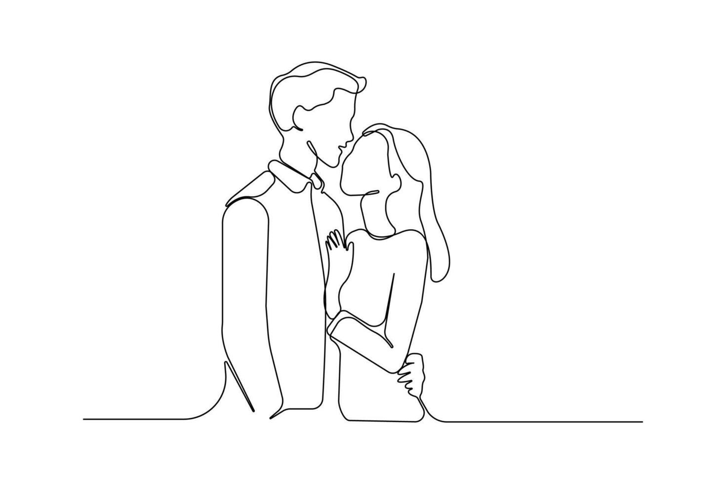 Continuous line art drawing of couple hug. Valentine's Day concept line art background. vector