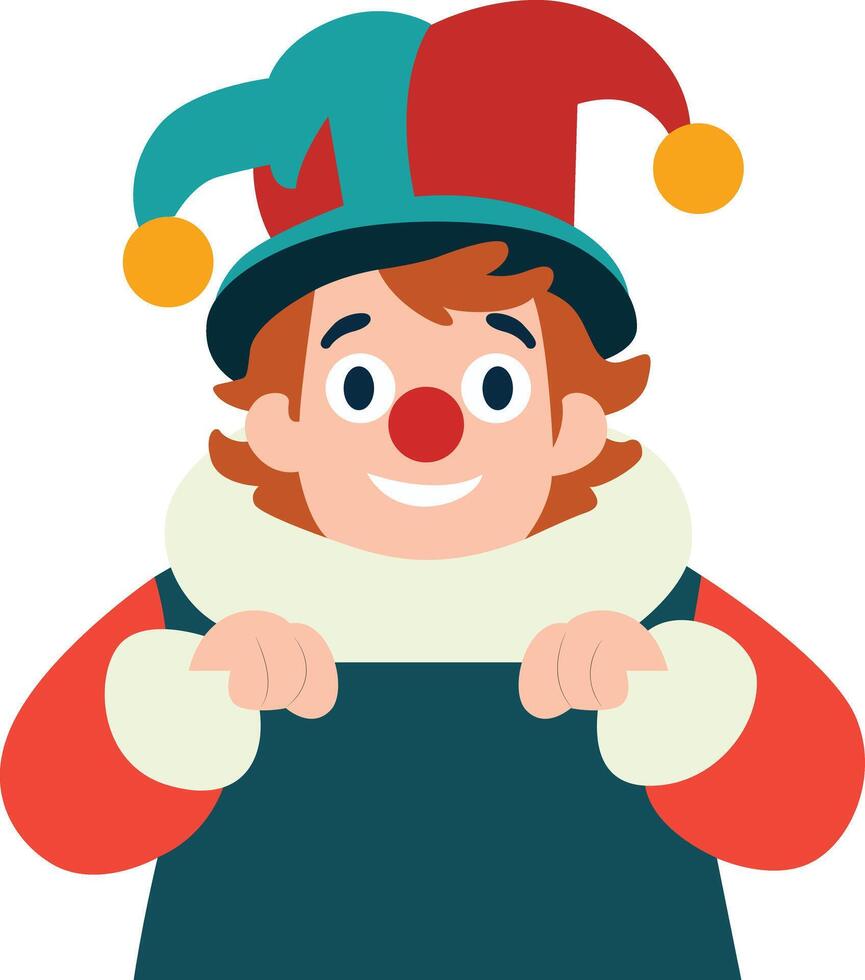 Jester Boy Holding Blank Sign, happy Winter Carnival Performer vector