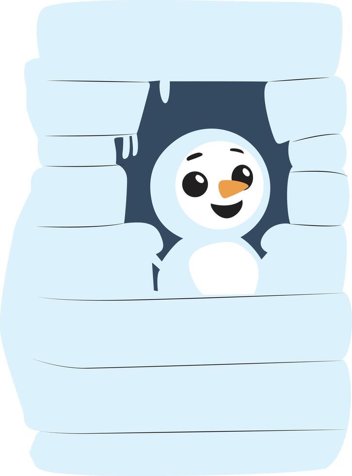 Happy Snowman Igloo Winter Scene Cartoon, happy Ice Sculpture Builder vector