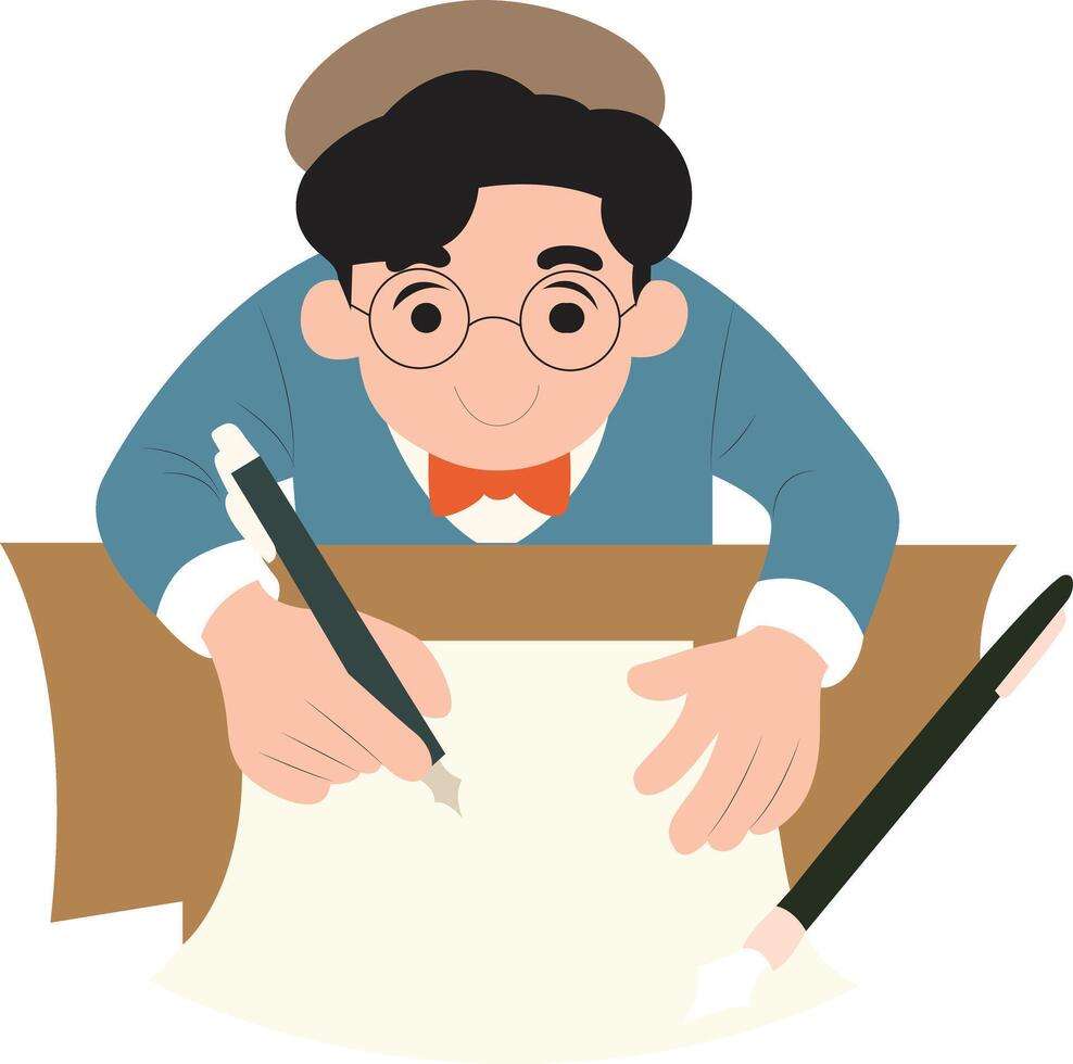 Young Artist Drawing Illustration Design, happy Handwriting Day Calligrapher vector