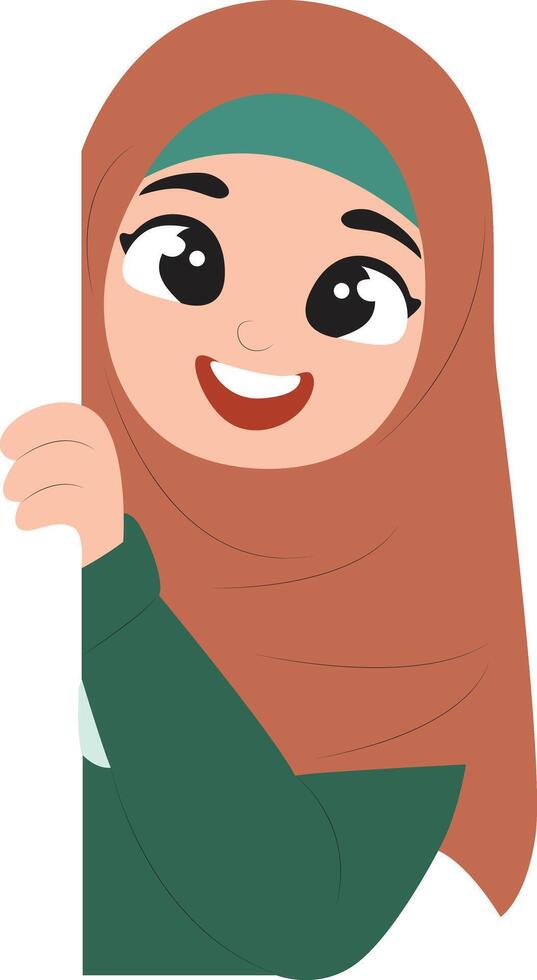 Happy Muslim Girl Peeking Corner peeking, Shawwal vector