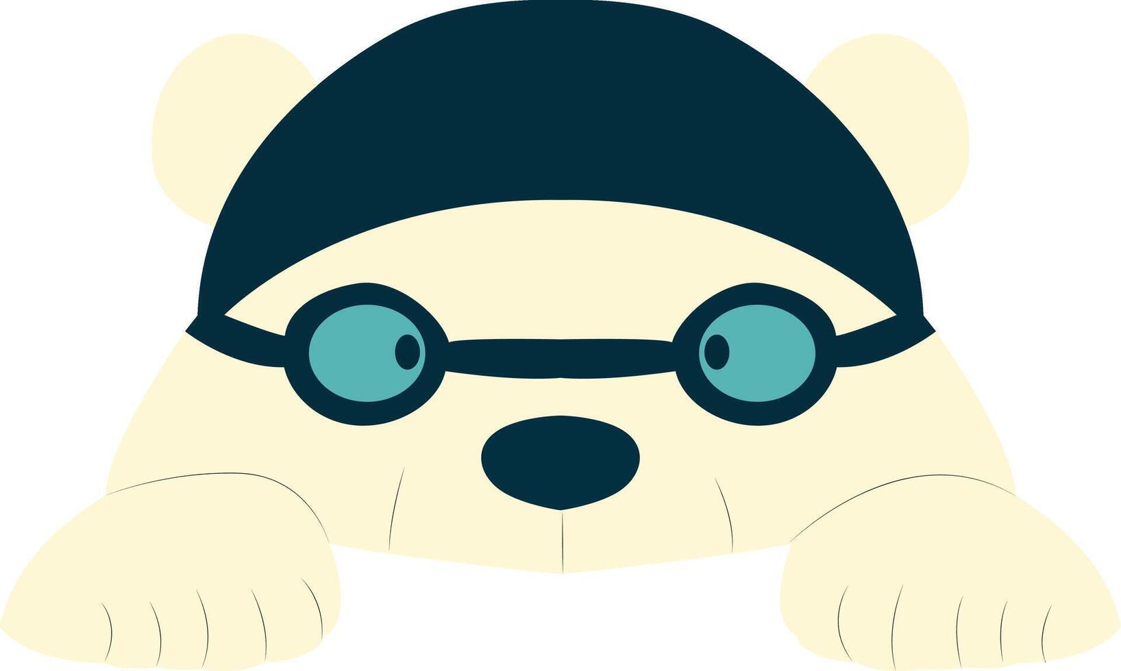 Polar Bear Swimming Cartoon Illustration peeking, Happy Polar Bear Swimmer vector