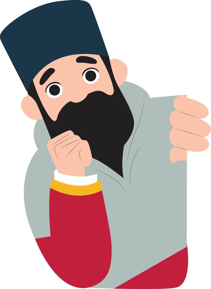 Bearded Man Peeking Announcement Illustration, happy Orthodox New Year Celebrant vector