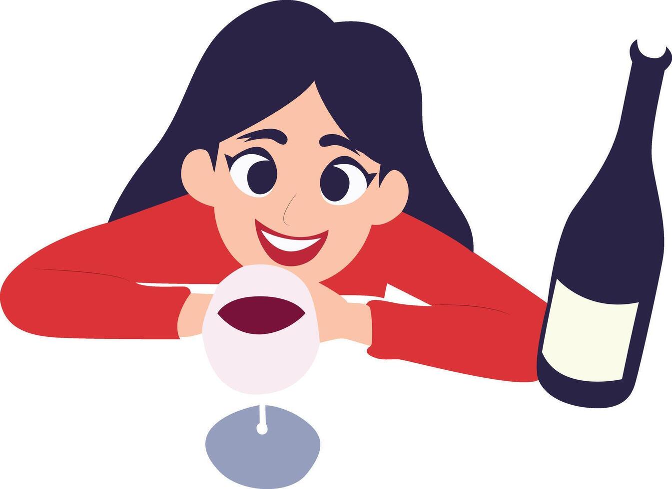 Woman Enjoying Red Wine Glass, happy Wine Enthusiast vector