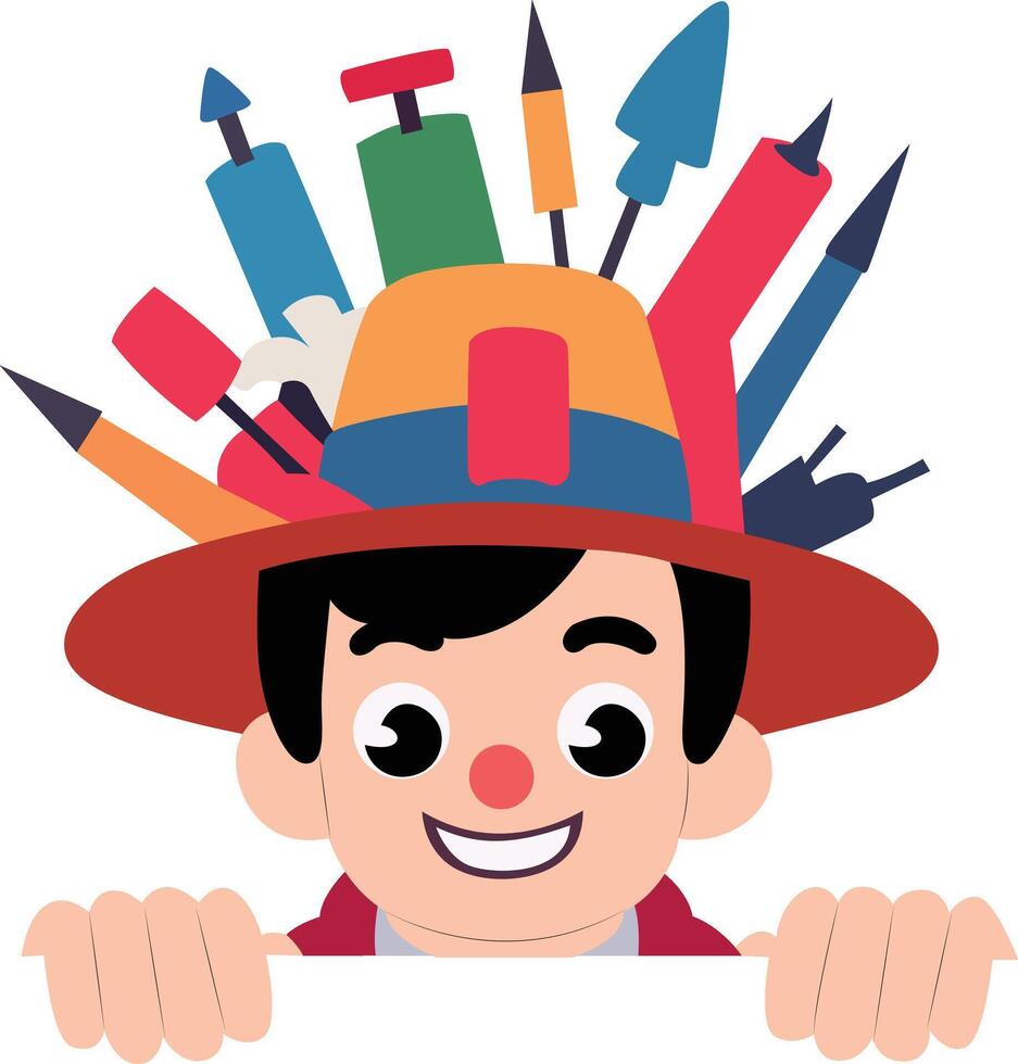 Cartoon Kids Peeking Over Wall Art, happy Firework Crafter vector