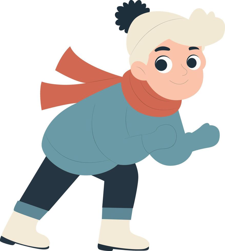 Boy Ice Skating Winter Cartoon Illustration, happy Winter Skating Enthusiast vector