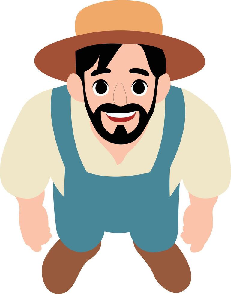 Happy Farmer Overhead Cartoon Illustration, happy Seasonal Farmer vector