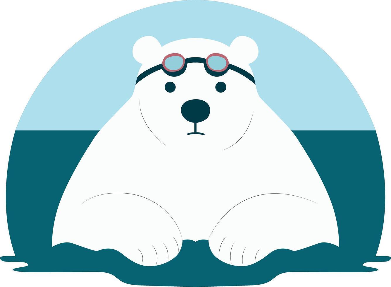 Polar Bear Swimming Goggles Ocean Fun peeking, Happy Polar Bear Swimmer vector