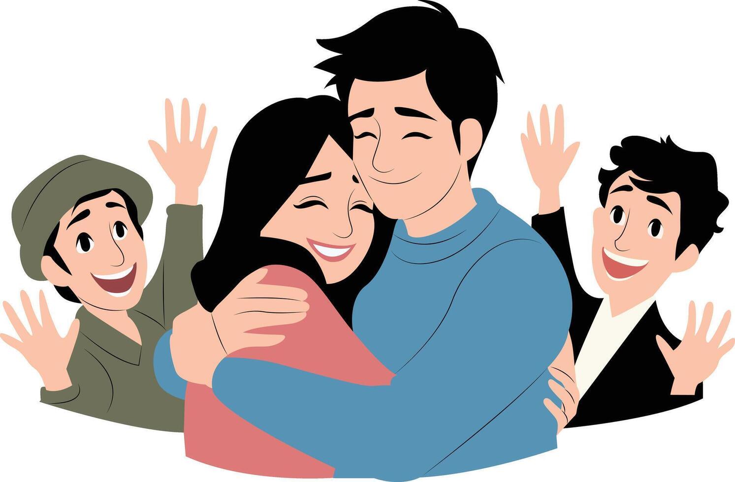 couple hug and two mans National Hug Day Participant peeking vector