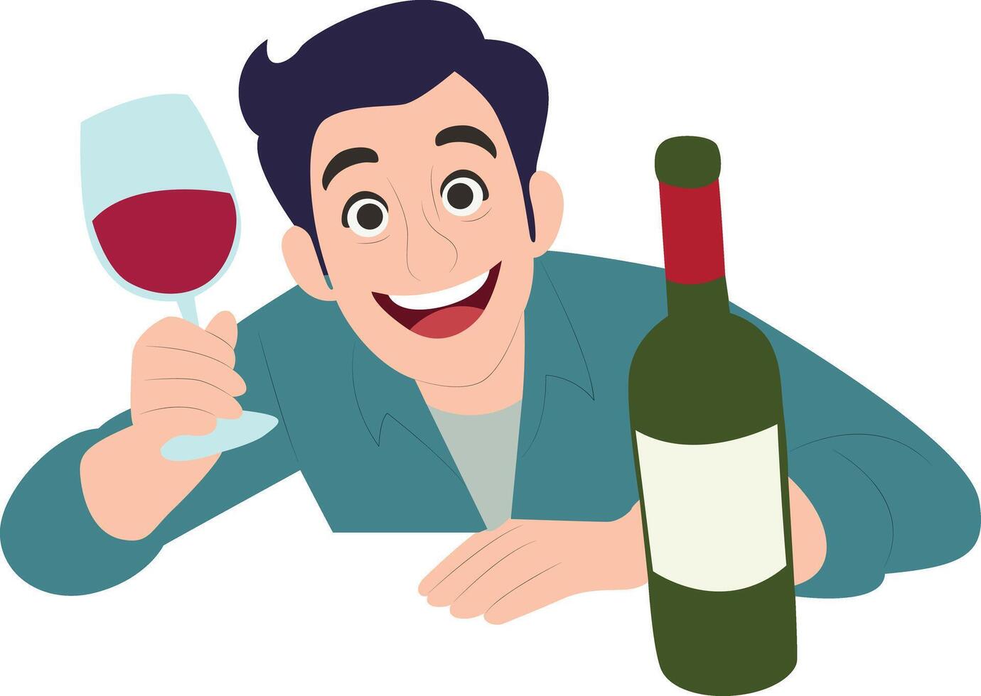 Happy Man Holding Wine Glass Bottle, happy Wine Enthusiast vector