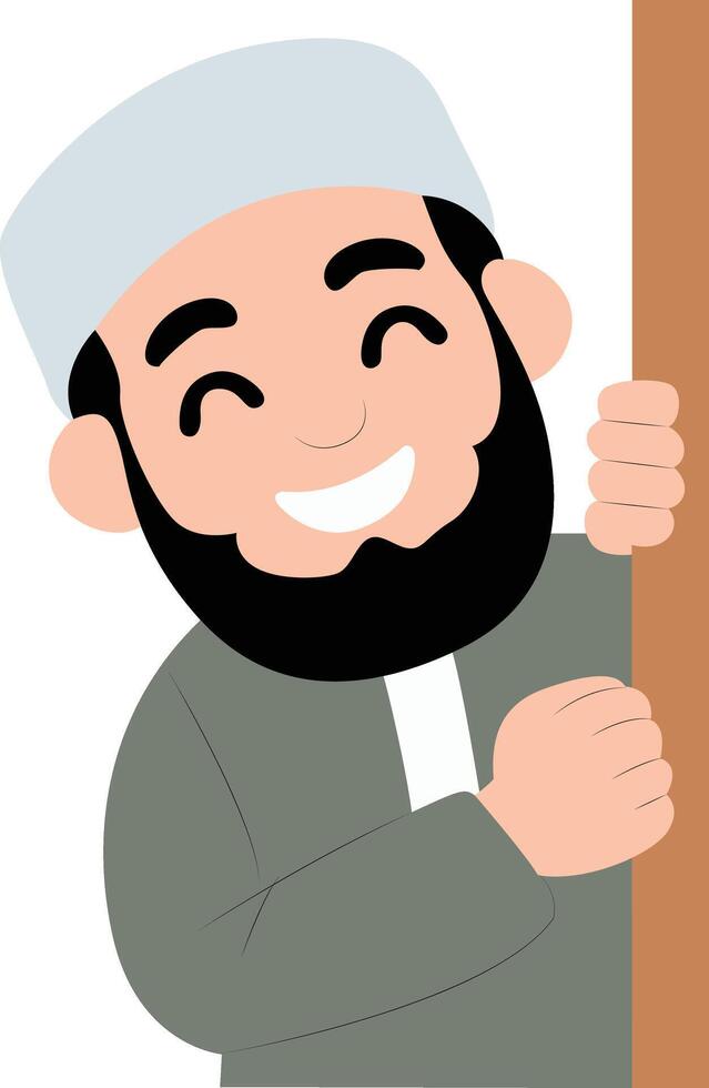 Smiling Muslim Man Peeking Door peeking, Isra vector