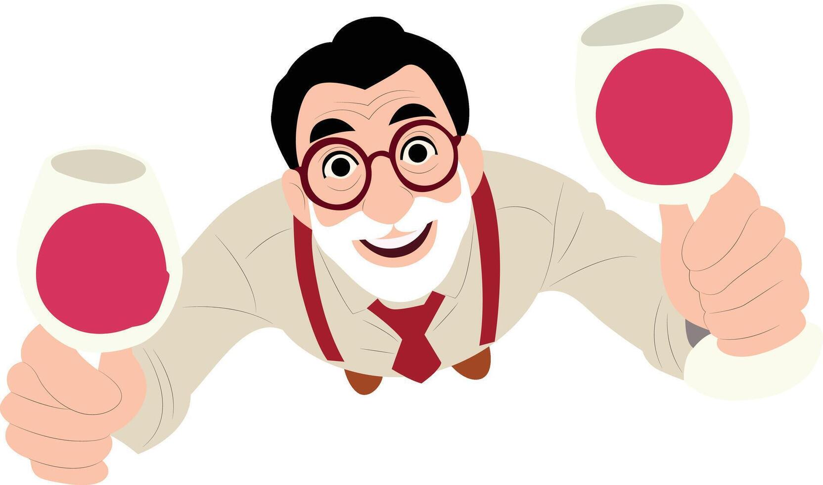 Happy Senior Man Cheers Wine Glasses, happy Wine Enthusiast vector