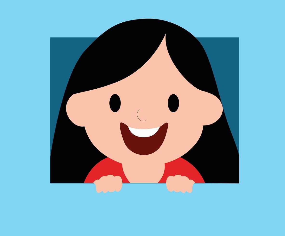 Happy Girl Peeking Over Signboard peeking, happy International Jigsaw Puzzle Solver vector