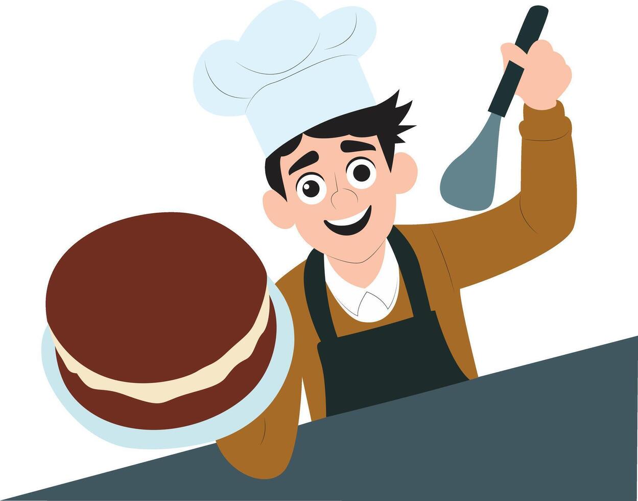 Happy Chef Holding Delicious Cake, happy National Chocolate Cake Baker vector