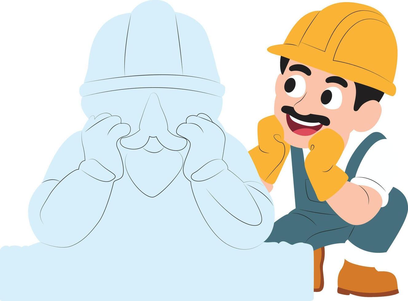 Sculptor Admiring Finished Stone Statue, happy Ice Sculpture Builder vector