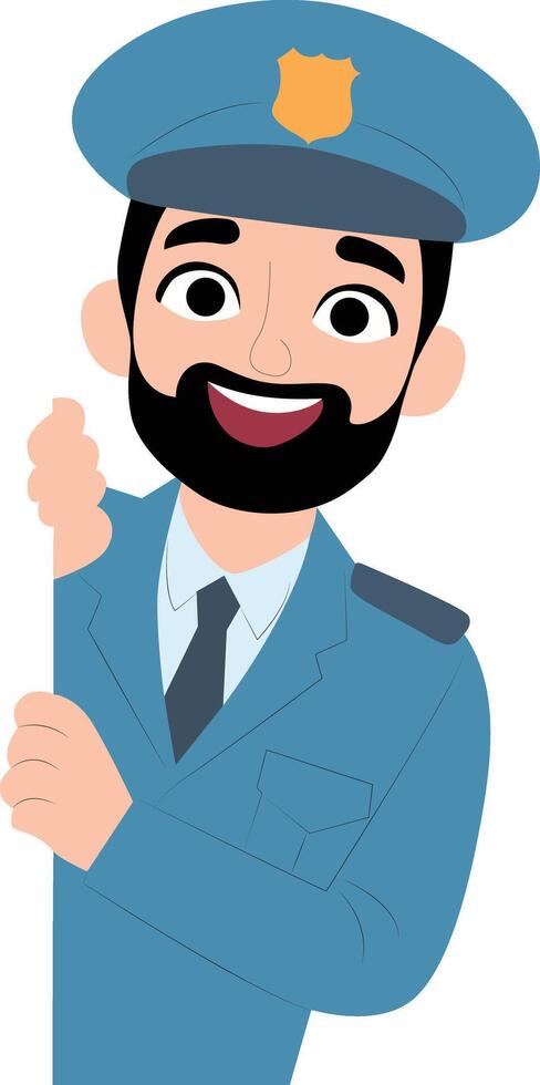 Smiling Policeman Peeking Corner Illustration, happy International Customs Officer vector