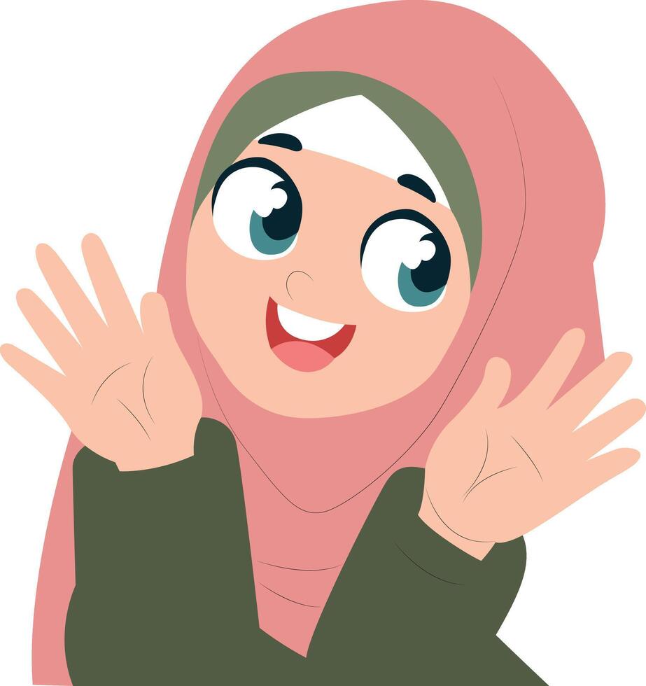 Happy Muslim Girl Cartoon Illustration peeking, Rabi' al-awwal vector