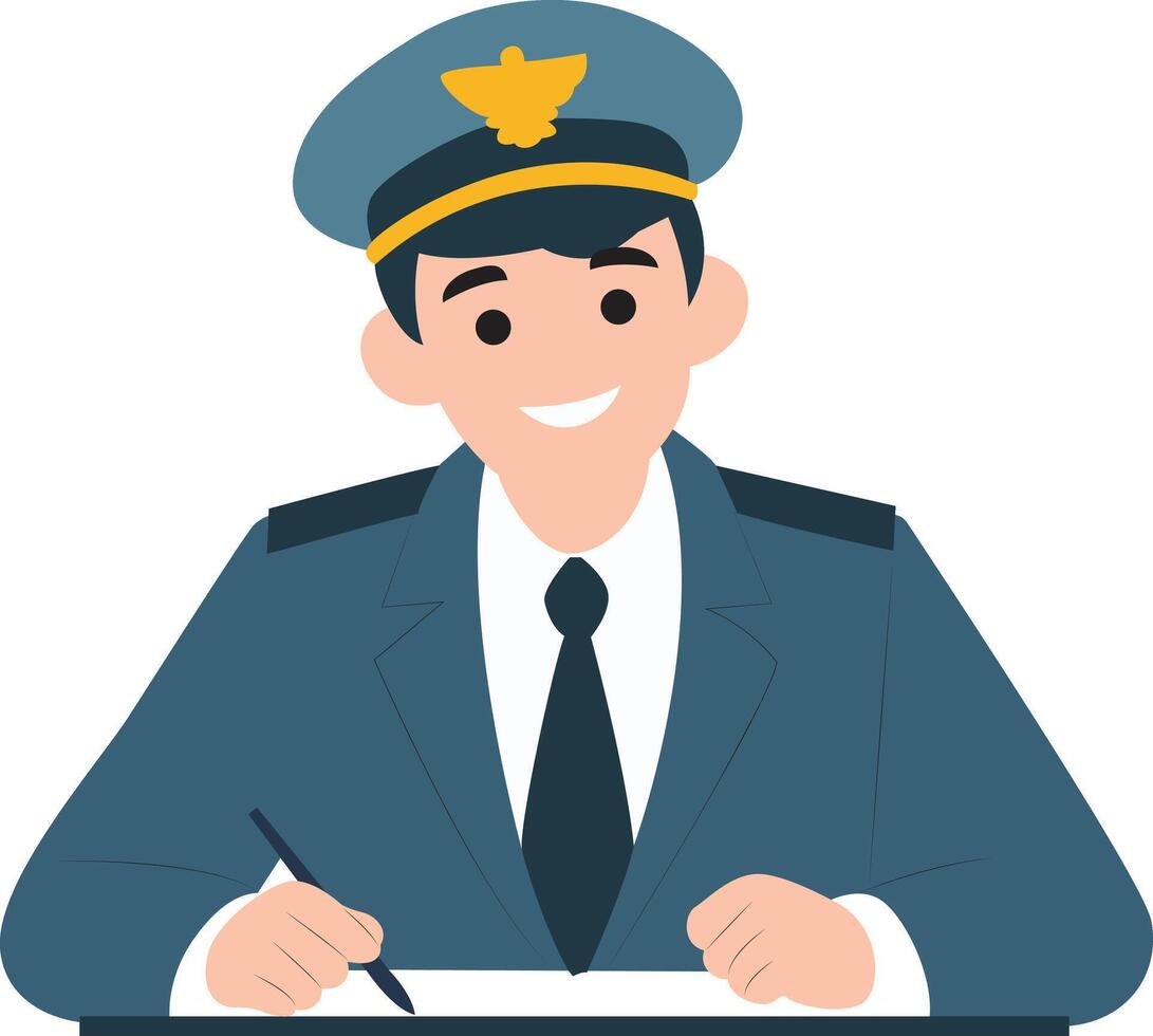 Smiling Pilot Writing Official Report, happy International Customs Officer vector
