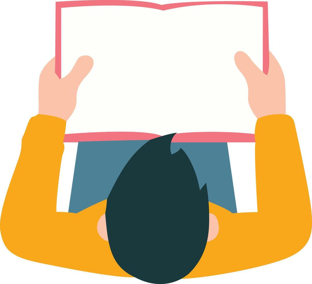 man reading book on top view happy nook lover day reader vector