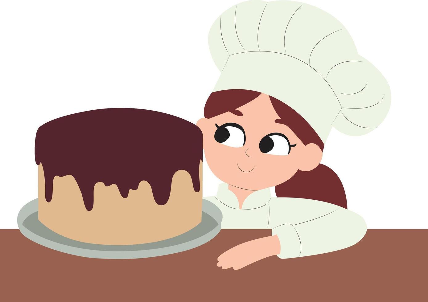 Girl Baker Proudly Shows Chocolate Cake, happy National Chocolate Cake Baker vector