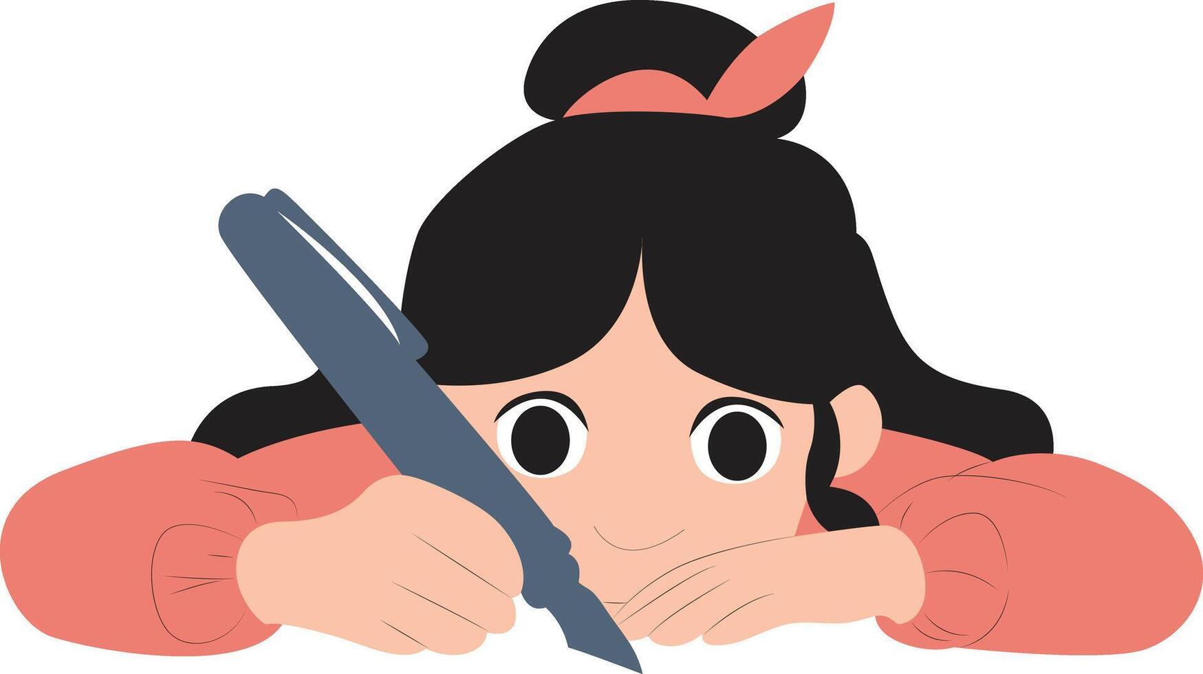 Girl Writing With Pen Illustration peeking, happy Handwriting Day Calligrapher vector