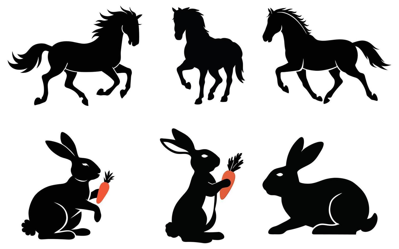 Silhouette of Horses and Rabbits vector
