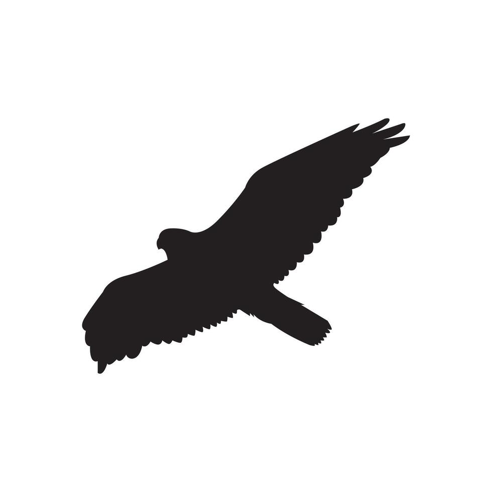 Silhouette of a large bird of prey, likely a hawk or falcon, gliding through the air with wings fully extended vector
