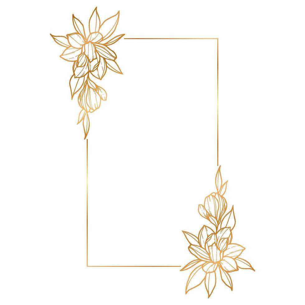 Gold frame with flowers vector
