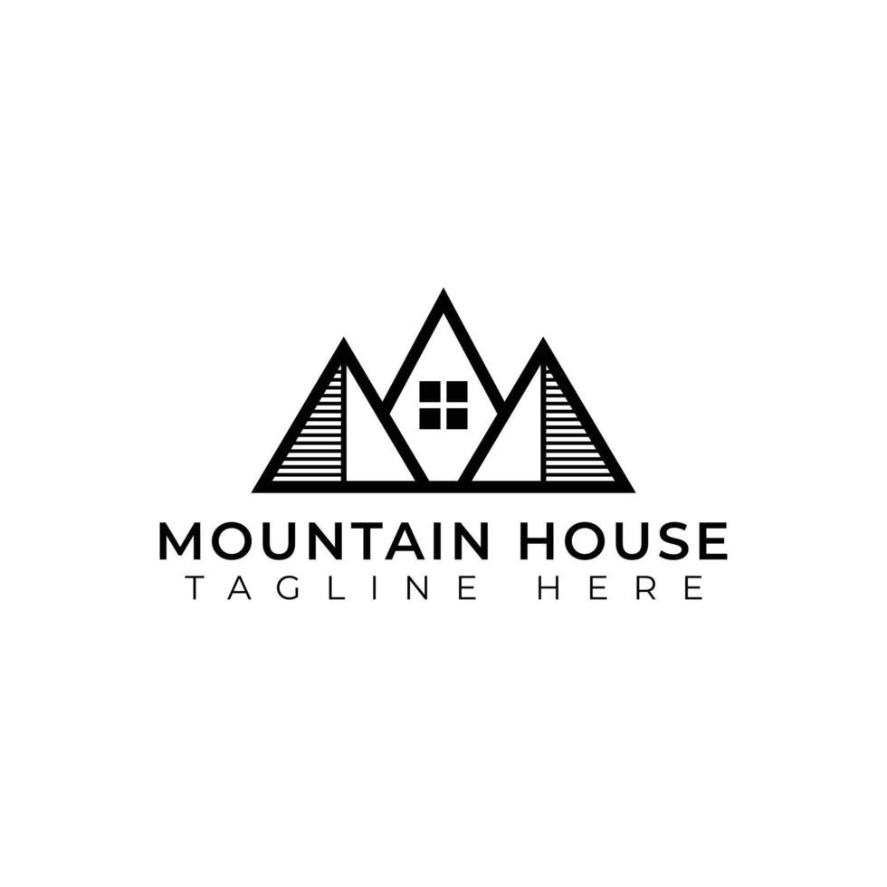 Creative minimal mountain house Logo design template vector