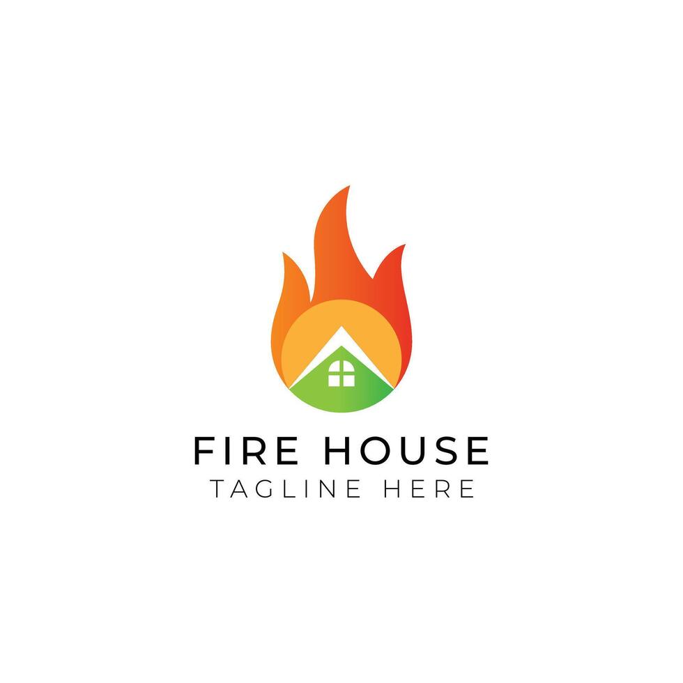 Creative flat fire house Logo design template vector