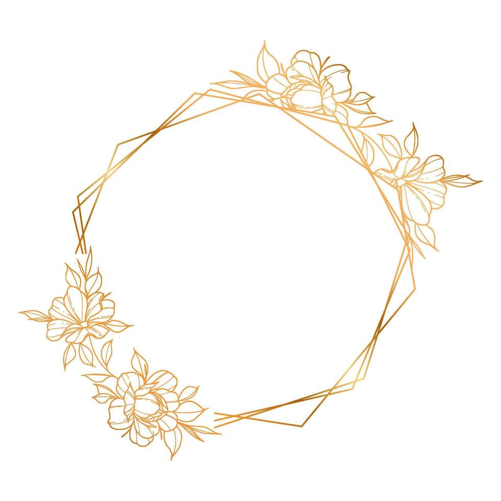 Golden floral frame with geometric design vector
