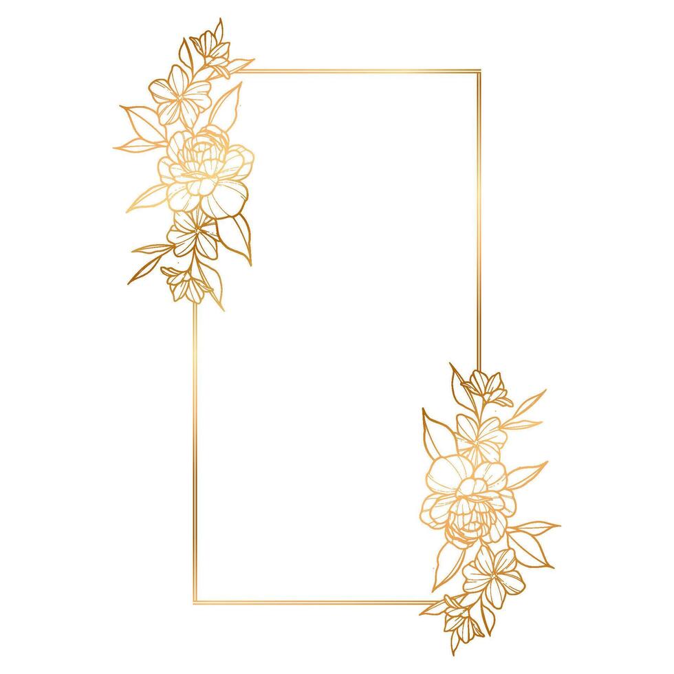 Golden floral frame with leaves on a white background vector