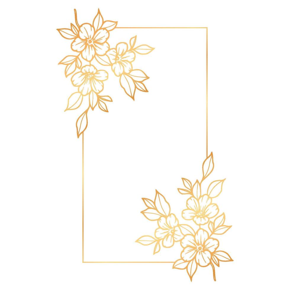 Golden floral frame with leaves vector