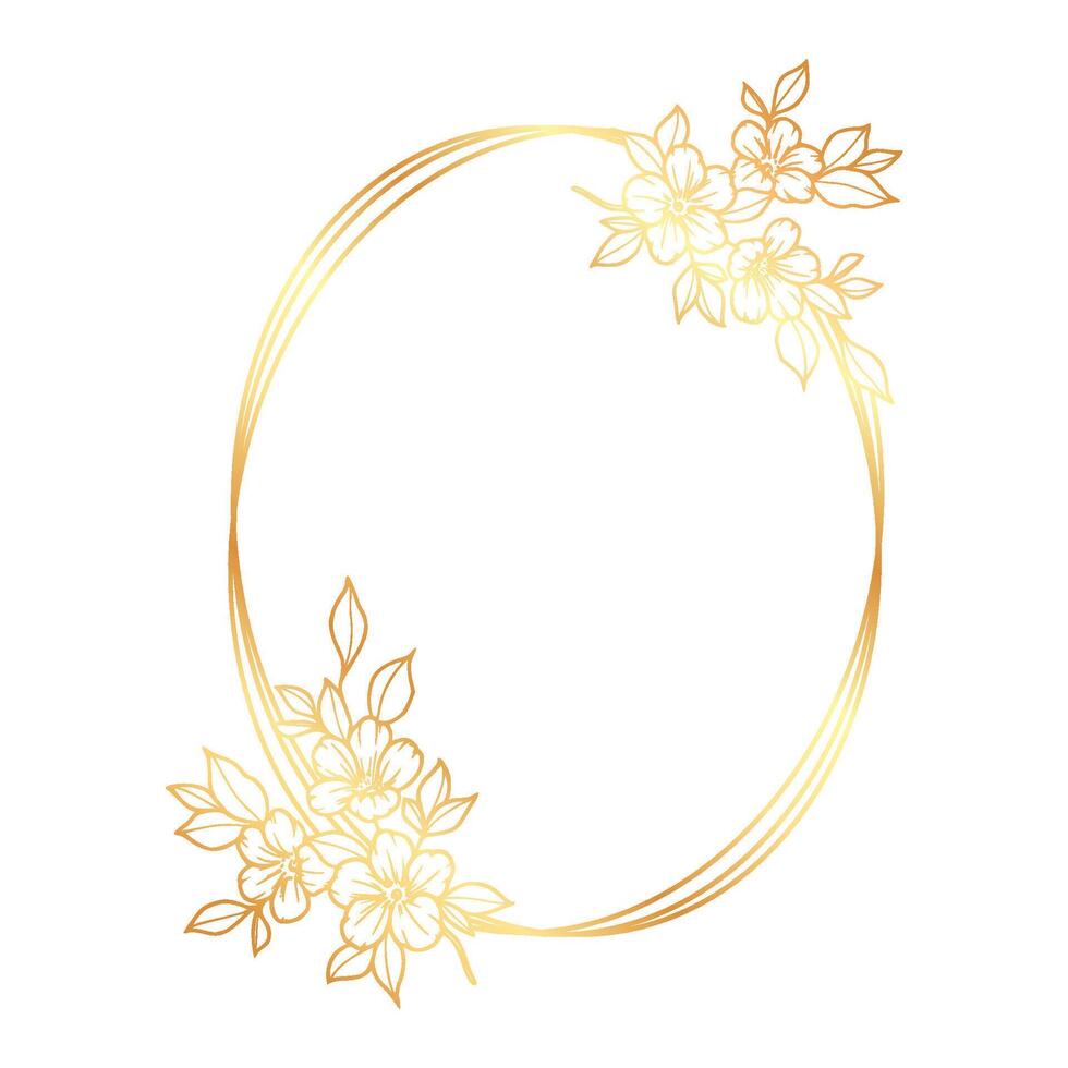 Golden frame with flowers on a white background vector
