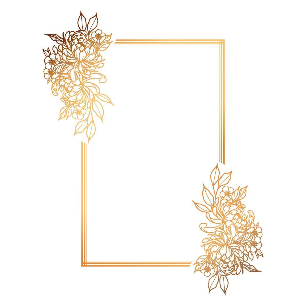 Golden frame with flowers vector