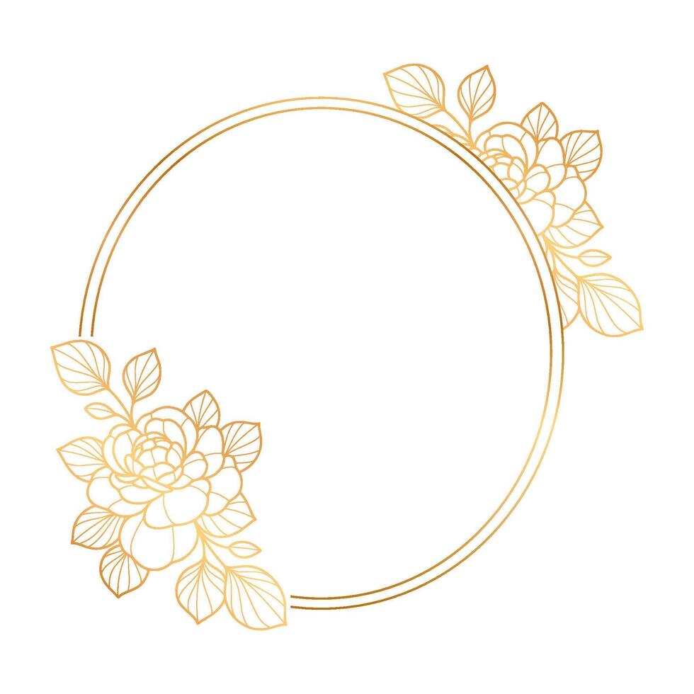 Golden roses in a circle frame vector