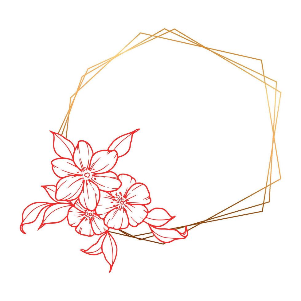 A flower in a geometric frame with a gold frame vector