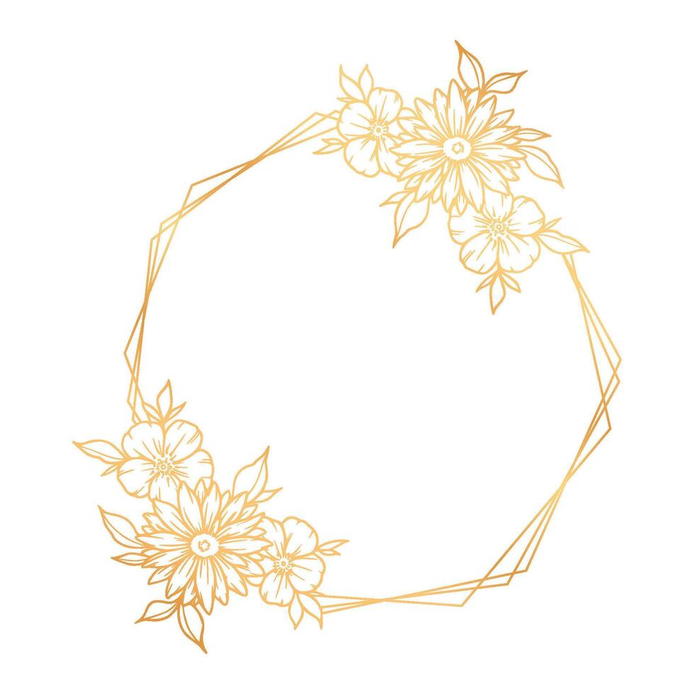 Golden floral frame with geometric shapes vector