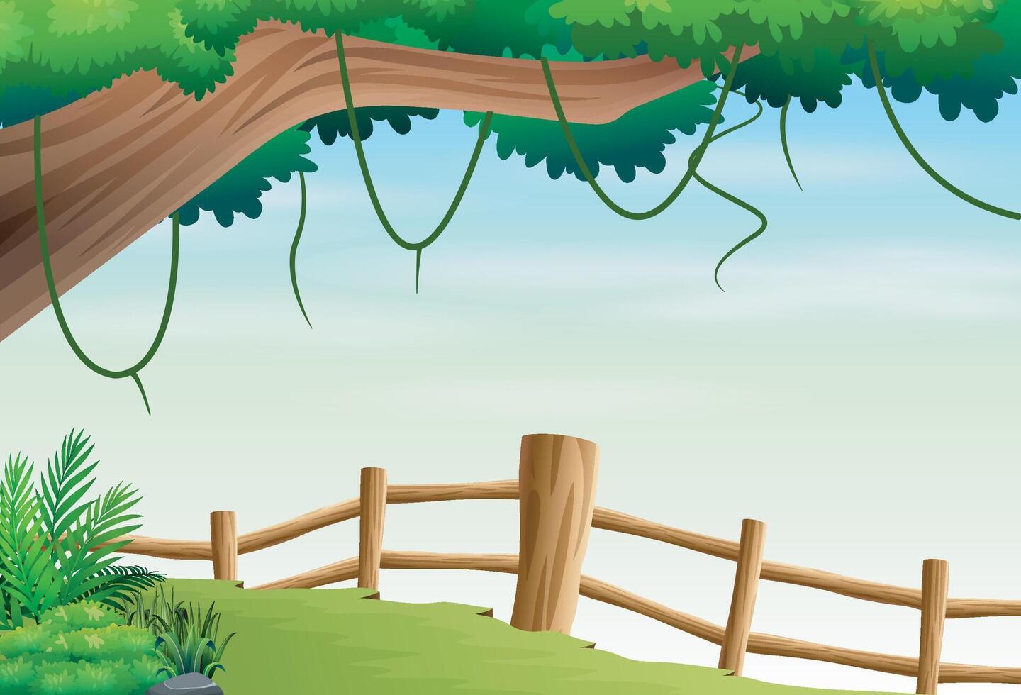 Nature landscape background with tree and fence vector
