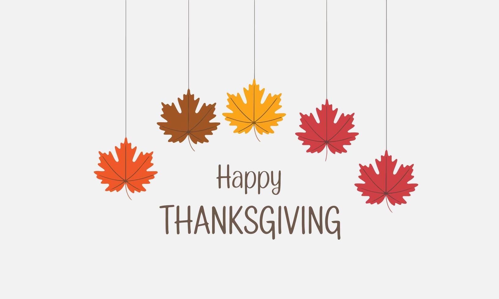 Happy Thanksgiving Day typographic poster design template. Thank you greeting card with branches and hanging maple leaves. Festive banner and badge illustration. vector